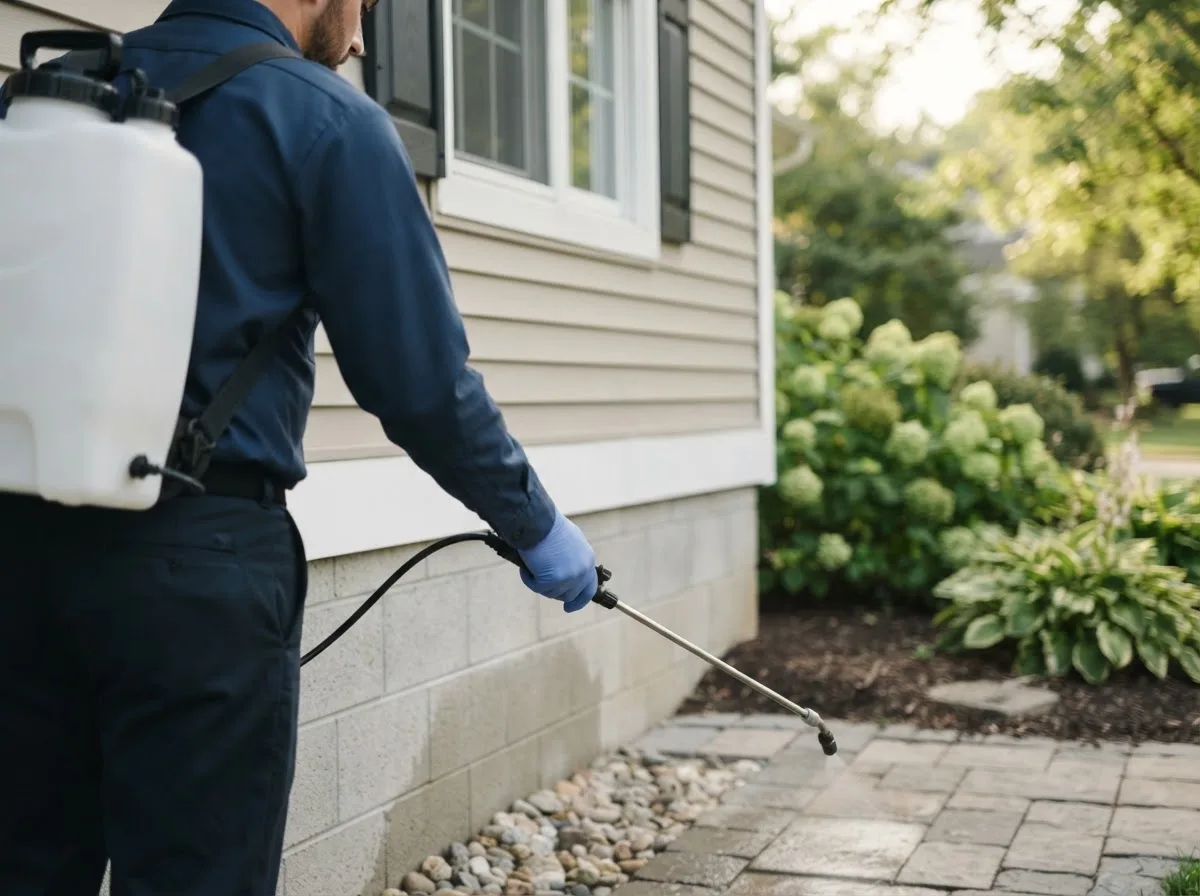 Pest control technician inspecting a home in Little Sioux, IA